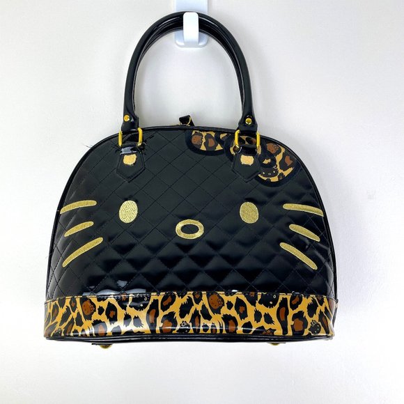 Vintage Sanrio Hello Kitty LoungeFly Black Quilted Face with Leopard Detail Bag - Picture 1 of 13